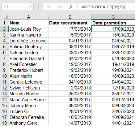 Exemple Fonction MOIS DECALER