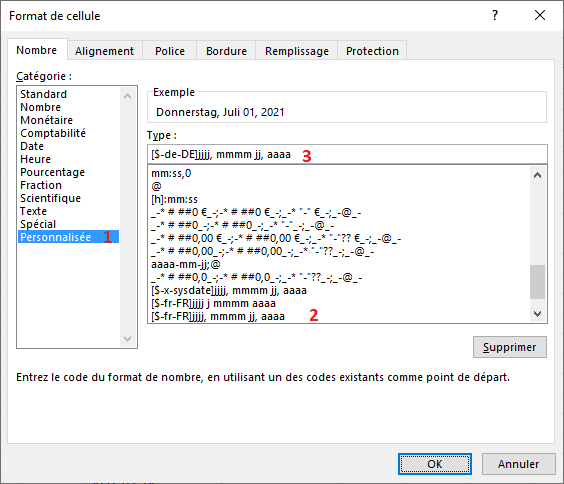 Excel 2016 Format de cellule Personnalis&eacute;