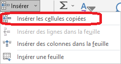 Excel 2016 Bouton Ins&eacute;rer les cellules copi&eacute;es