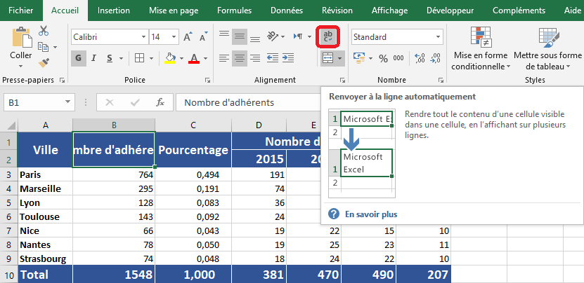 Bouton Renvoyer &agrave; la ligne automatiquement