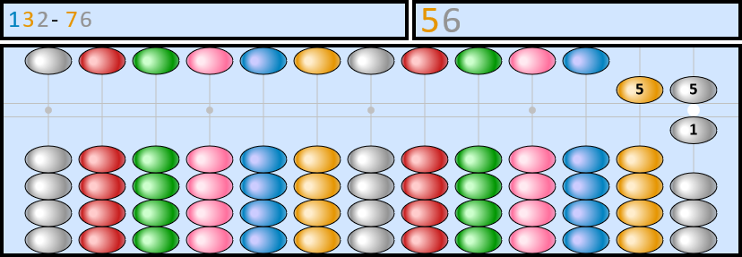 Soroban représentant le nombre 132-76