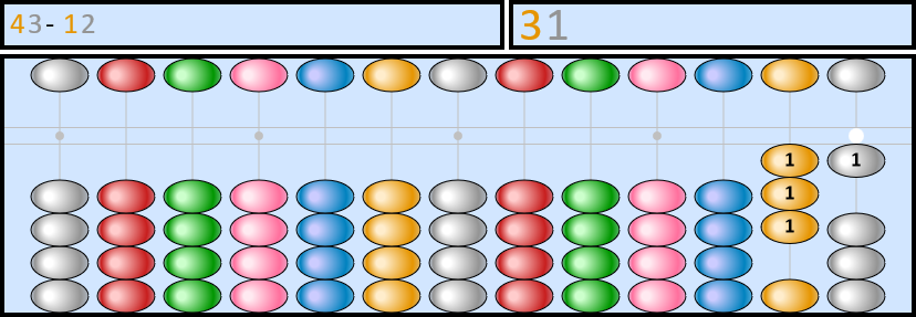 Soroban représentant le nombre 43-12