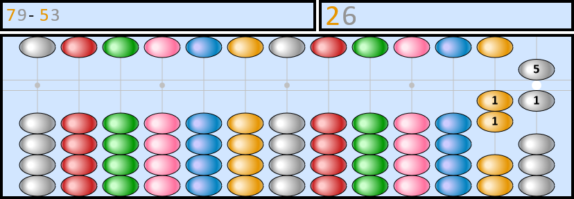 Soroban représentant le nombre 79-53