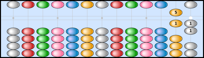 Soroban representing the number 62