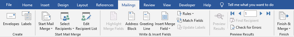 Word 2016 Mailings tab