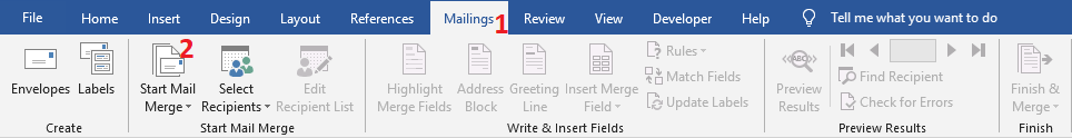 Word 2016 Mailings tab